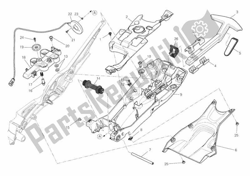 All parts for the Rear Frame Comp. Of the Ducati Diavel Carbon USA 1200 2011
